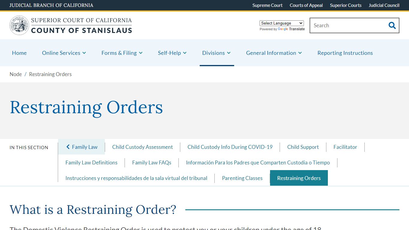 Restraining Orders | Superior Court of California | County of Stanislaus